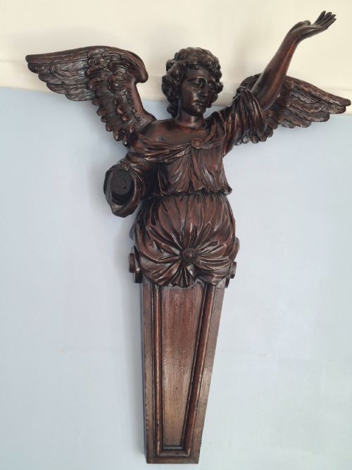 HUGE RARE ECCLESIASTICAL OAK GOTHIC CARVING OF AN ANGEL CIRCA 1700S - ADDITIONAL PHOTO 12