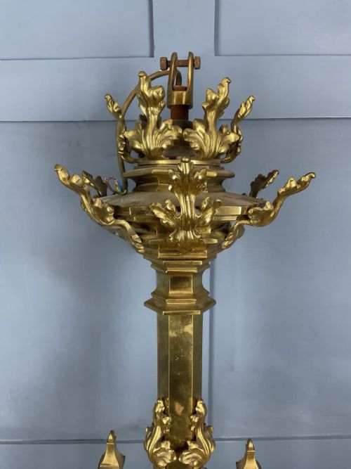 HUGE GOTHIC ARTS AND CRAFTS VICTORIAN BRASS CHANDELIER CIRCA 1880 - ADDITIONAL PHOTO 6