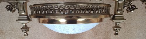 HUGE GOTHIC ARTS AND CRAFTS VICTORIAN BRASS CHANDELIER CIRCA 1880 - ADDITIONAL PHOTO 12