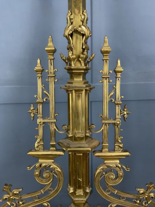 HUGE GOTHIC ARTS AND CRAFTS VICTORIAN BRASS CHANDELIER CIRCA 1880 - ADDITIONAL PHOTO 2