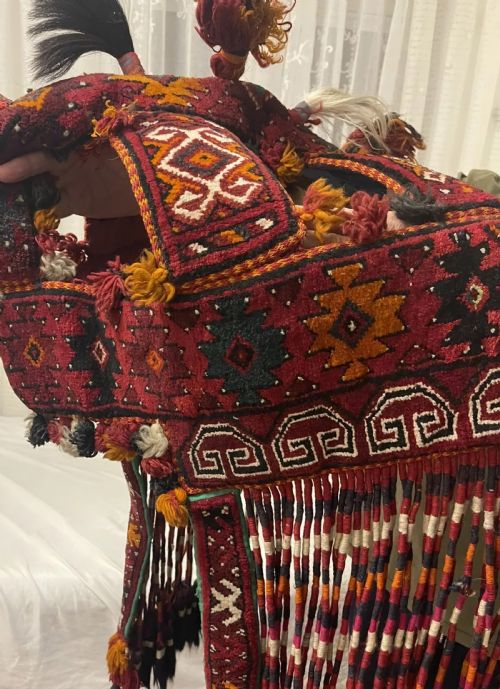 RARE WEDDING CAMEL HORSE HEADDRESS FROM AFGHANISTAN TURKOMAN TRAPPING CIRCA 1900 - ADDITIONAL PHOTO 5