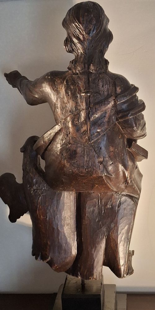 EARLY ECCLESIASTICAL CARVED WOOD STATUE OF SAINT JOHN WITH EAGLE CIRCA 1750 - ADDITIONAL PHOTO 3