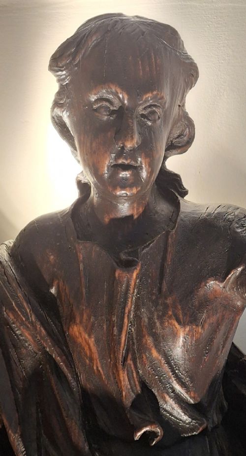 EARLY ECCLESIASTICAL CARVED WOOD STATUE OF SAINT JOHN WITH EAGLE CIRCA 1750 - ADDITIONAL PHOTO 8