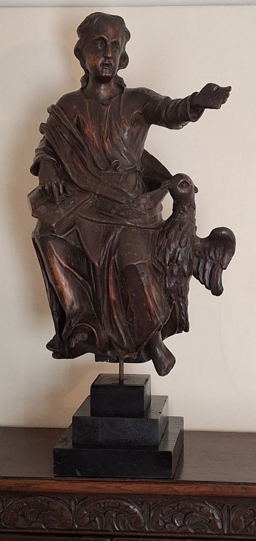 EARLY ECCLESIASTICAL CARVED WOOD STATUE OF SAINT JOHN WITH EAGLE CIRCA 1750 - ADDITIONAL PHOTO 10