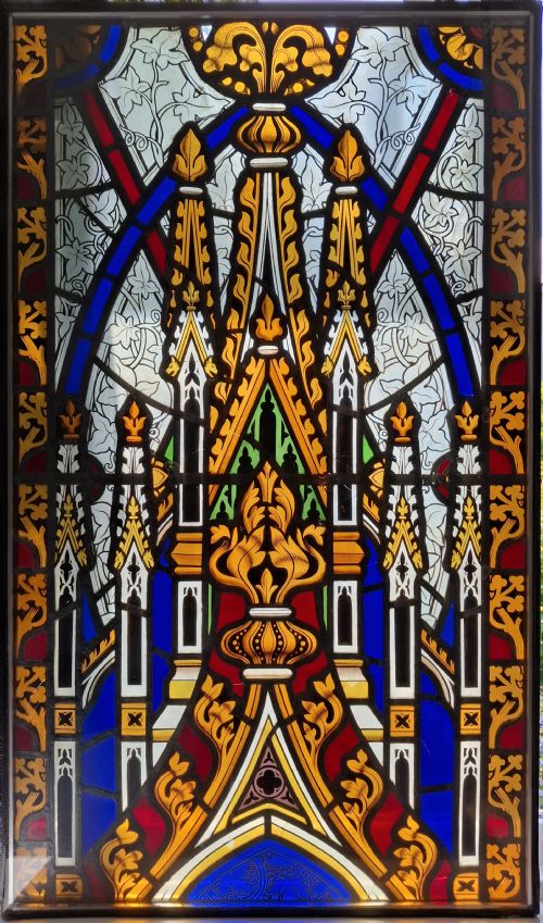 RARE PAIR OF GOTHIC STAINED GLASS PANELS CIRCA 1850 - ADDITIONAL PHOTO 2