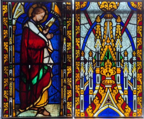 RARE PAIR OF GOTHIC STAINED GLASS PANELS CIRCA 1850 - ADDITIONAL PHOTO 5