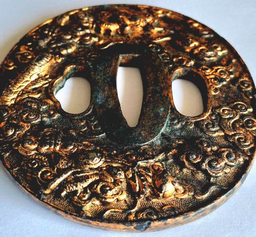 JAPANESE TSUBA WITH DRAGON PEARL IN HIGH RELIEF EDO PERIOD - ADDITIONAL PHOTO 4
