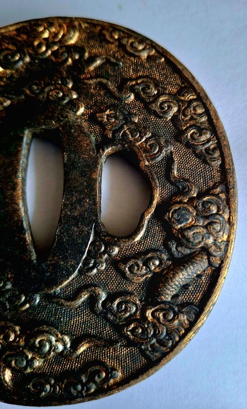 JAPANESE TSUBA WITH DRAGON PEARL IN HIGH RELIEF EDO PERIOD - ADDITIONAL PHOTO 6