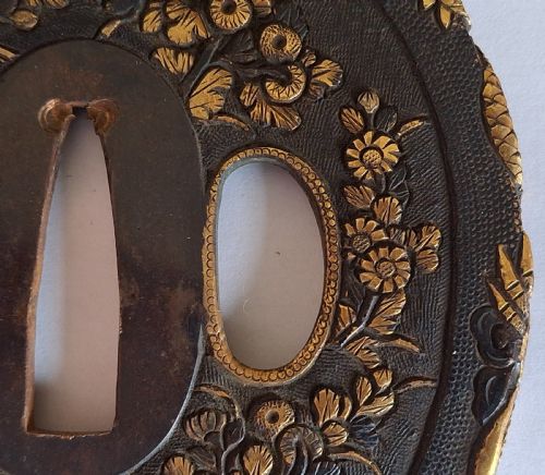 FINE JAPANESE IRON TSUBA GUARD PEONY AND DRAGON EDO PERIOD CIRCA 1800 - ADDITIONAL PHOTO 2