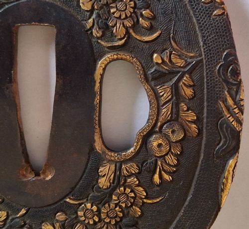 FINE JAPANESE IRON TSUBA GUARD PEONY AND DRAGON EDO PERIOD CIRCA 1800 - ADDITIONAL PHOTO 3