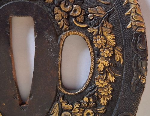 FINE JAPANESE IRON TSUBA GUARD PEONY AND DRAGON EDO PERIOD CIRCA 1800 - ADDITIONAL PHOTO 5