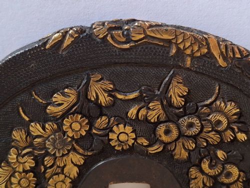FINE JAPANESE IRON TSUBA GUARD PEONY AND DRAGON EDO PERIOD CIRCA 1800 - ADDITIONAL PHOTO 6