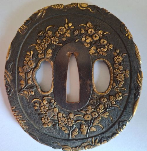 FINE JAPANESE IRON TSUBA GUARD PEONY AND DRAGON EDO PERIOD CIRCA 1800 - ADDITIONAL PHOTO 7