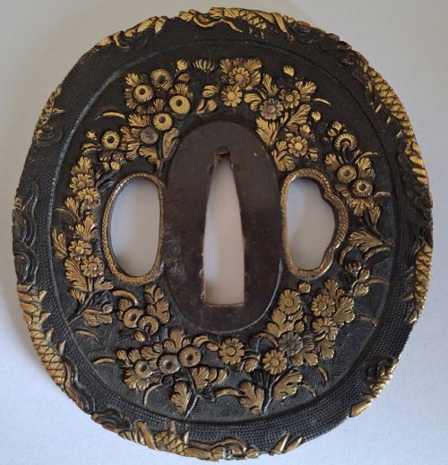 FINE JAPANESE IRON TSUBA GUARD PEONY AND DRAGON EDO PERIOD CIRCA 1800 - ADDITIONAL PHOTO 8