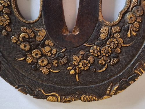 FINE JAPANESE IRON TSUBA GUARD PEONY AND DRAGON EDO PERIOD CIRCA 1800 - ADDITIONAL PHOTO 9