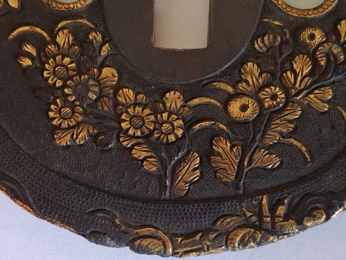 FINE JAPANESE IRON TSUBA GUARD PEONY AND DRAGON EDO PERIOD CIRCA 1800 - ADDITIONAL PHOTO 10