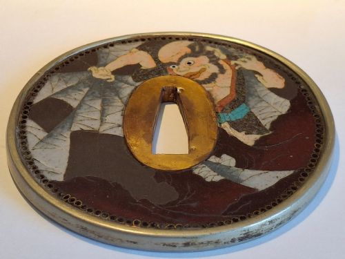 RARE CLOISONNE ENAMEL TSUBA JAPANESE FOLKLORE CIRCA 1880 - ADDITIONAL PHOTO 10