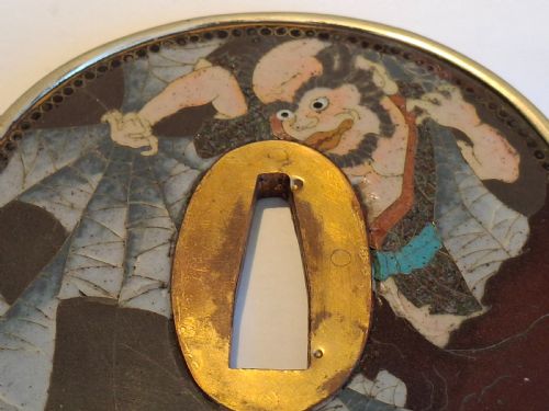 RARE CLOISONNE ENAMEL TSUBA JAPANESE FOLKLORE CIRCA 1880 - ADDITIONAL PHOTO 11