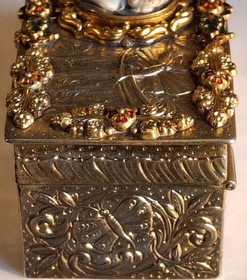 VERY FINE SILVER RENAISSANCE REVIVAL TABLE BOX WITH CAMEO GOLD AND ENAMEL APPLIQUES 1893 - ADDITIONAL PHOTO 8