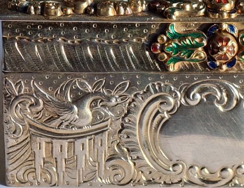 VERY FINE SILVER RENAISSANCE REVIVAL TABLE BOX WITH CAMEO GOLD AND ENAMEL APPLIQUES 1893 - ADDITIONAL PHOTO 13