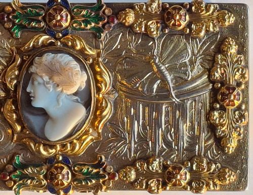 VERY FINE SILVER RENAISSANCE REVIVAL TABLE BOX WITH CAMEO GOLD AND ENAMEL APPLIQUES 1893 - ADDITIONAL PHOTO 14