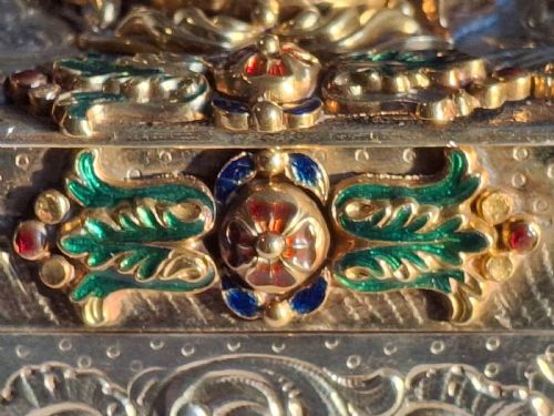 VERY FINE SILVER RENAISSANCE REVIVAL TABLE BOX WITH CAMEO GOLD AND ENAMEL APPLIQUES 1893 - ADDITIONAL PHOTO 15