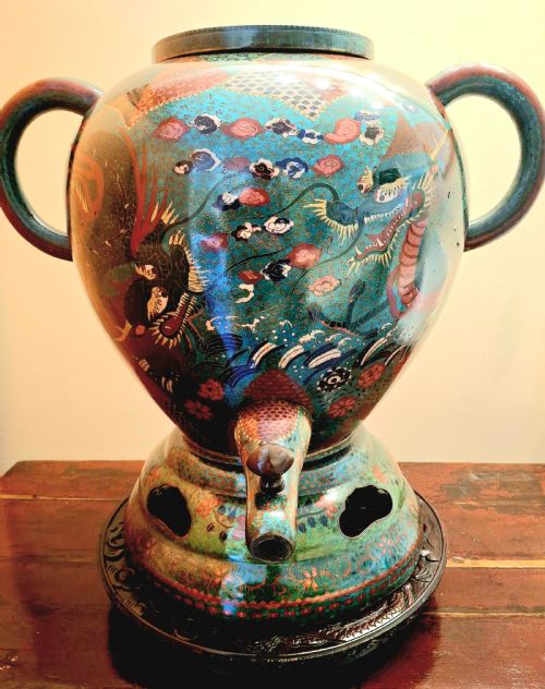 HUGE JAPANESE CLOISONNE ENAMEL TEMPLE WATER DISPENSER DRAGON 60CM CIRCA 1880 - ADDITIONAL PHOTO 1