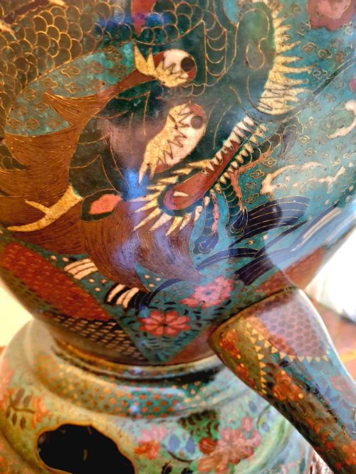 HUGE JAPANESE CLOISONNE ENAMEL TEMPLE WATER DISPENSER DRAGON 60CM CIRCA 1880 - ADDITIONAL PHOTO 2