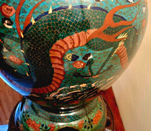 HUGE JAPANESE CLOISONNE ENAMEL TEMPLE WATER DISPENSER DRAGON 60CM CIRCA 1880 - ADDITIONAL PHOTO 4