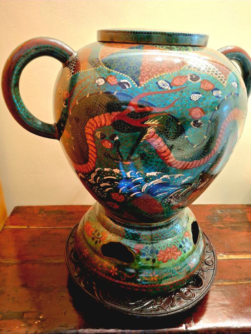 HUGE JAPANESE CLOISONNE ENAMEL TEMPLE WATER DISPENSER DRAGON 60CM CIRCA 1880 - ADDITIONAL PHOTO 6
