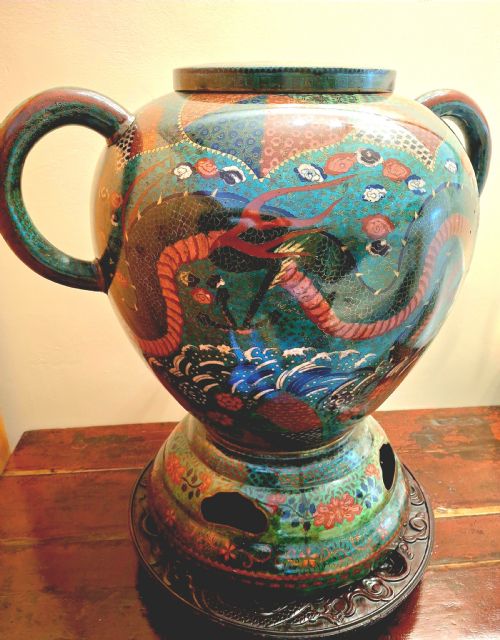HUGE JAPANESE CLOISONNE ENAMEL TEMPLE WATER DISPENSER DRAGON 60CM CIRCA 1880 - ADDITIONAL PHOTO 7