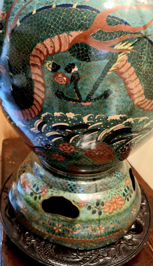 HUGE JAPANESE CLOISONNE ENAMEL TEMPLE WATER DISPENSER DRAGON 60CM CIRCA 1880 - ADDITIONAL PHOTO 10
