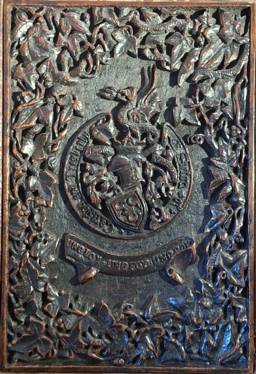 ARMORIAL PLAQUE BOOK COVER SETON FAMILY CREST EARLY 19TH CENTURY - ADDITIONAL PHOTO 4