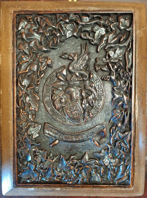 ARMORIAL PLAQUE BOOK COVER SETON FAMILY CREST EARLY 19TH CENTURY - ADDITIONAL PHOTO 8