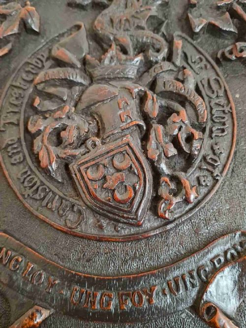 ARMORIAL PLAQUE BOOK COVER SETON FAMILY CREST EARLY 19TH CENTURY - ADDITIONAL PHOTO 2