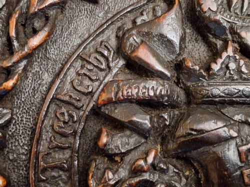 ARMORIAL PLAQUE BOOK COVER SETON FAMILY CREST EARLY 19TH CENTURY - ADDITIONAL PHOTO 5