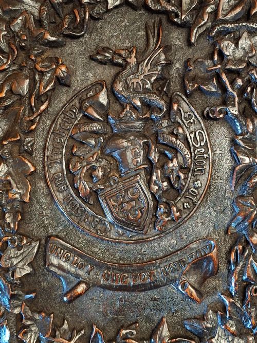 ARMORIAL PLAQUE BOOK COVER SETON FAMILY CREST EARLY 19TH CENTURY - ADDITIONAL PHOTO 10