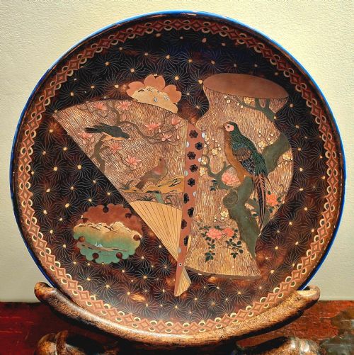 LARGE JAPANESE TOTAI SHIPPO CHARGER CLOISONNE TREE BARK PICTURESQUE SCENERY CIRCA 1890 - ADDITIONAL PHOTO 1