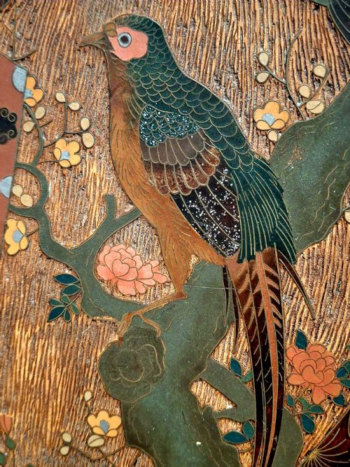 LARGE JAPANESE TOTAI SHIPPO CHARGER CLOISONNE TREE BARK PICTURESQUE SCENERY CIRCA 1890 - ADDITIONAL PHOTO 5