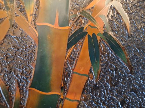 LARGE JAPANESE TOTAI SHIPPO CHARGER CLOISONNE TREE BARK WITH BAMBOO CIRCA 1890 SIGNED - ADDITIONAL PHOTO 3