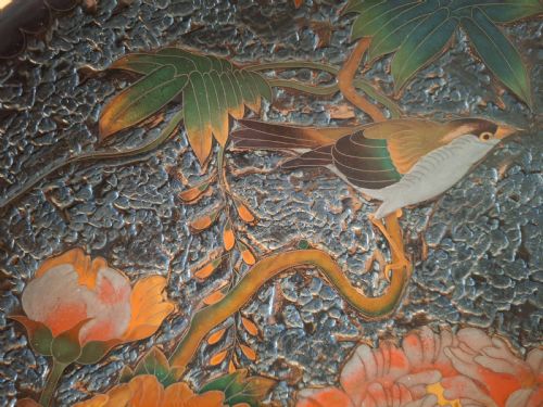 LARGE JAPANESE TOTAI SHIPPO CHARGER CLOISONNE TREE BARK WITH BIRDS AND FLOWERS CIRCA 1890 SIGNED - ADDITIONAL PHOTO 4