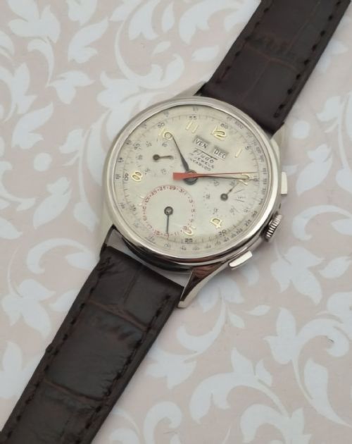 RARE FLUDO CHRONOGRAPH WATCH TRIPLE CALENDAR SWISS MOVEMENT LANDERON 80 CIRCA 1950 - ADDITIONAL PHOTO 11