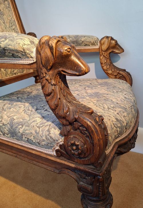 EXHIBITION VICTORIAN OAK GOTHIC 'HUNTING' ARMCHAIR ELABORATELY CARVED WITH DOGS HOUNDS DATED 1871 - ADDITIONAL PHOTO 13