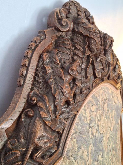 EXHIBITION VICTORIAN OAK GOTHIC 'HUNTING' ARMCHAIR ELABORATELY CARVED WITH DOGS HOUNDS DATED 1871 - ADDITIONAL PHOTO 8
