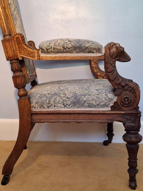 EXHIBITION VICTORIAN OAK GOTHIC 'HUNTING' ARMCHAIR ELABORATELY CARVED WITH DOGS HOUNDS DATED 1871 - ADDITIONAL PHOTO 12