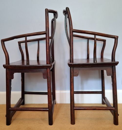PAIR OF CHINESE ELM ARMCHAIRS WITH RED LACQUER CIRCA 1870 - ADDITIONAL PHOTO 3