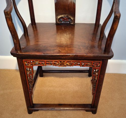 PAIR OF CHINESE ELM ARMCHAIRS WITH RED LACQUER CIRCA 1870 - ADDITIONAL PHOTO 5