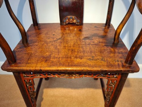 PAIR OF CHINESE ELM ARMCHAIRS WITH RED LACQUER CIRCA 1870 - ADDITIONAL PHOTO 6