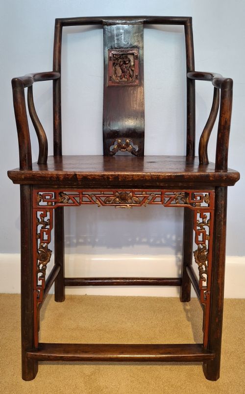 PAIR OF CHINESE ELM ARMCHAIRS WITH RED LACQUER CIRCA 1870 - ADDITIONAL PHOTO 8