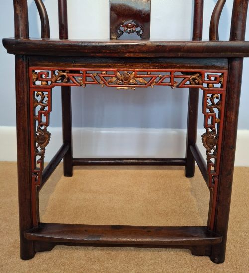 PAIR OF CHINESE ELM ARMCHAIRS WITH RED LACQUER CIRCA 1870 - ADDITIONAL PHOTO 9